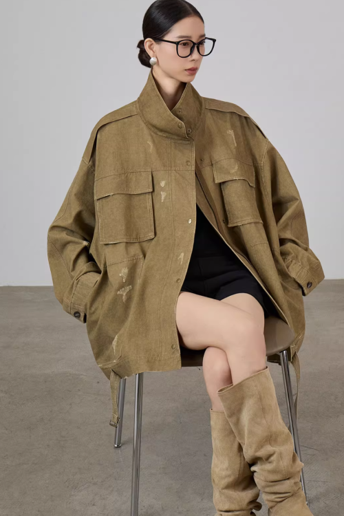 Vintage Leather Collar Jacket