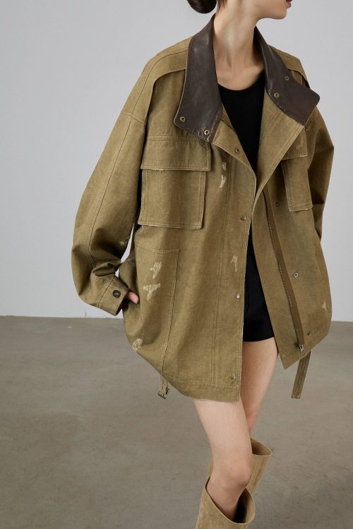 Vintage Leather Collar Jacket