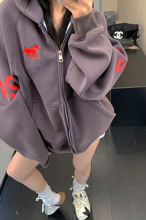 Vintage Loose Zip Hoodie