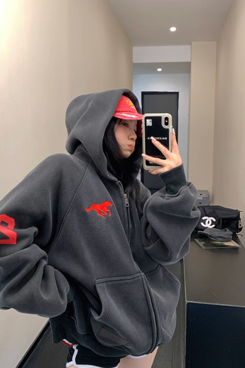 Vintage Loose Zip Hoodie