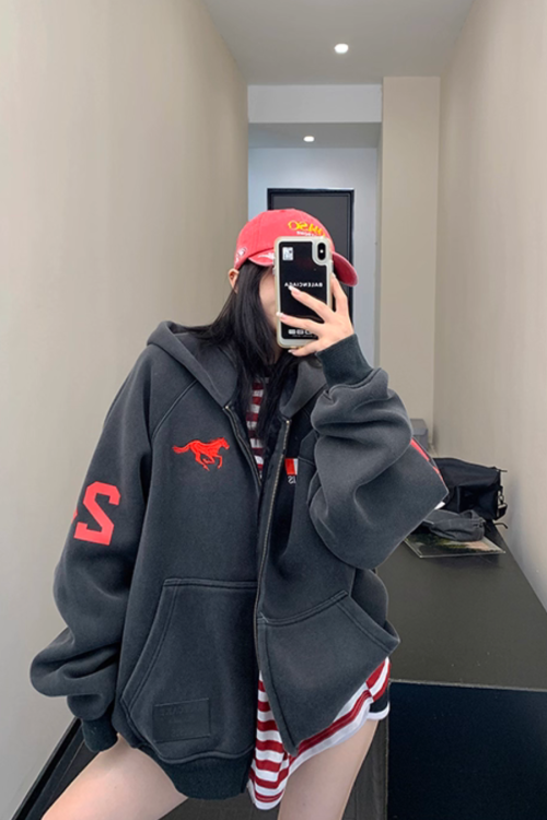 Vintage Loose Zip Hoodie