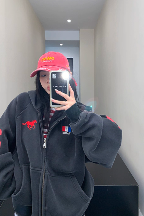 Vintage Loose Zip Hoodie