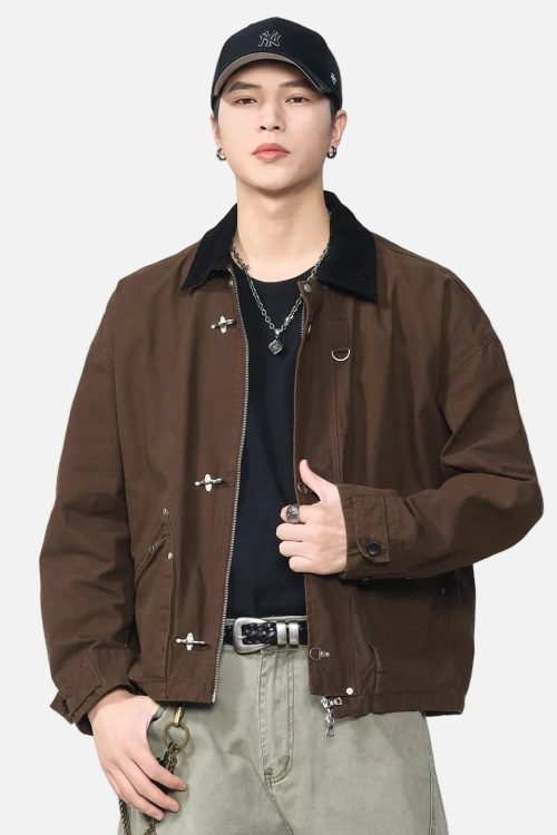 Vintage Metal Buckle Loose Bomber Jacket