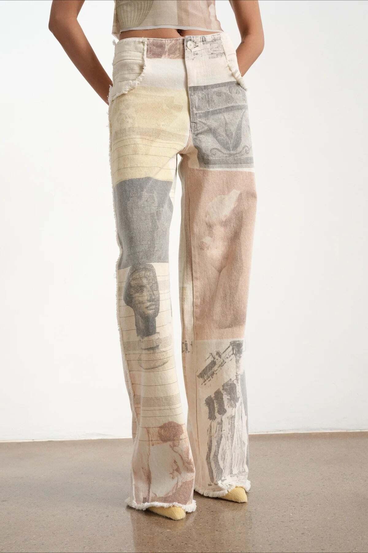 Vintage Newspaper Print Straight Leg Jeans