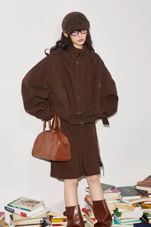 Vintage Oversized Biker Jacket / Cargo Pants / Half Skirt