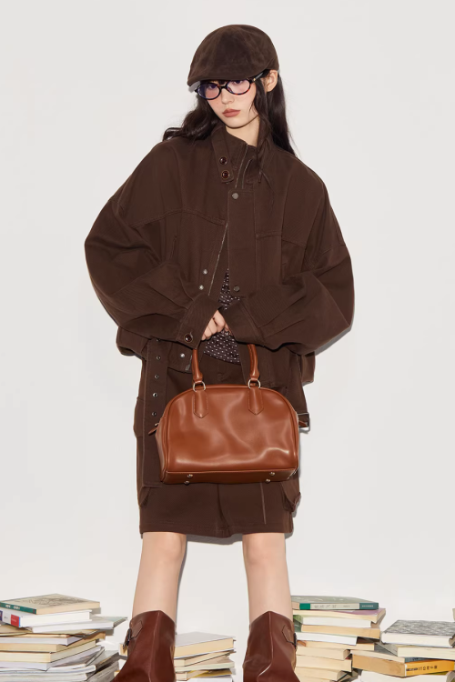 Vintage Oversized Biker Jacket / Cargo Pants / Half Skirt