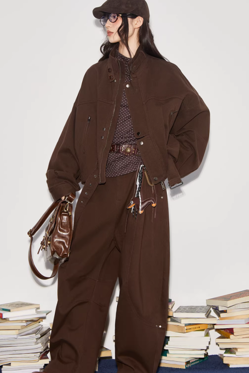 Vintage Oversized Biker Jacket / Cargo Pants / Half Skirt