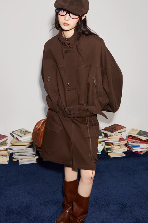 Vintage Oversized Biker Jacket / Cargo Pants / Half Skirt