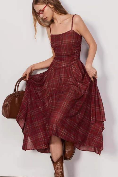 Vintage Plaid Suspender Dress