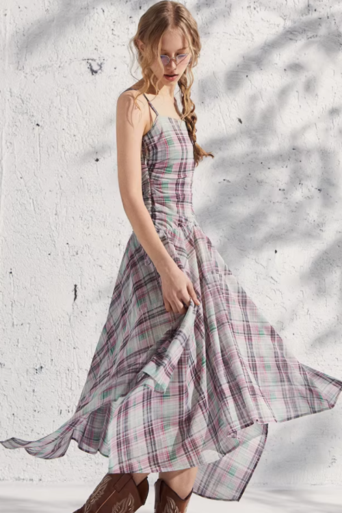 Vintage Plaid Suspender Dress