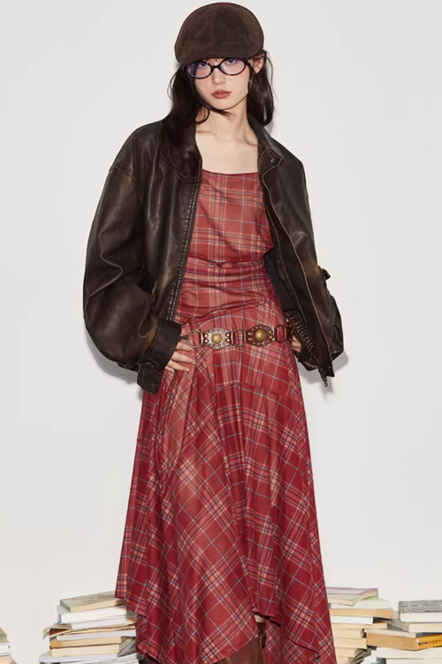 Vintage Plaid Suspender Dress