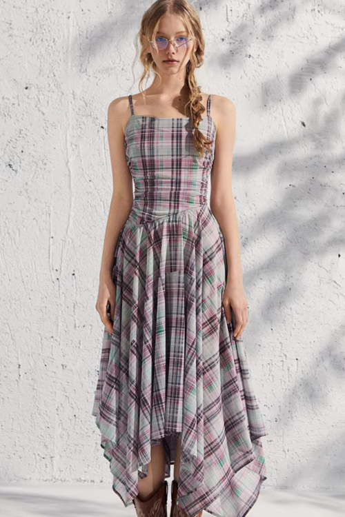 Vintage Plaid Suspender Dress