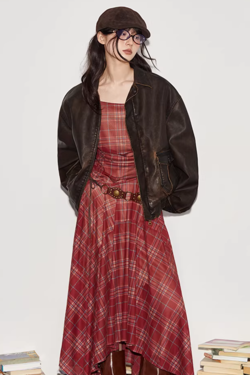 Vintage Plaid Suspender Dress