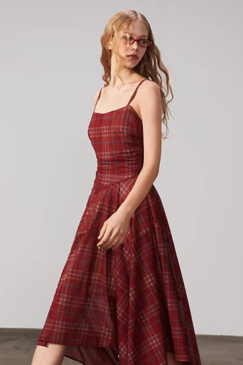 Vintage Plaid Suspender Dress