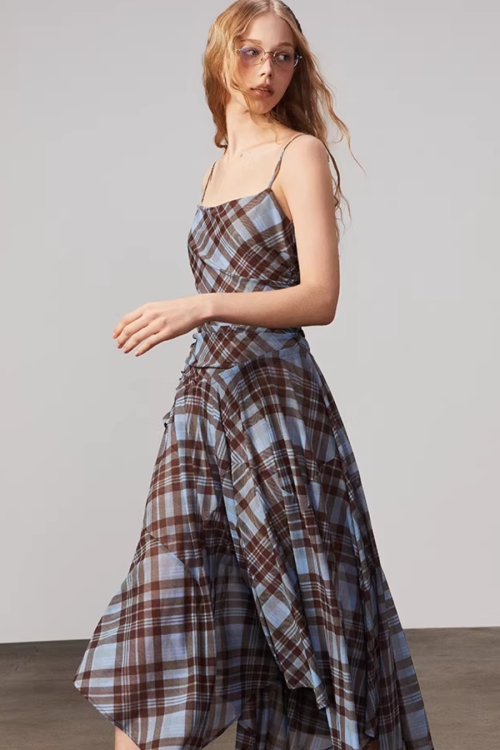 Vintage Plaid Suspender Dress