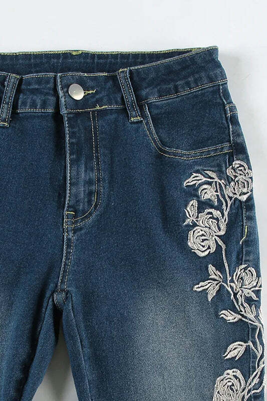 Vintage Plant Embroidered Bootcut Jeans Vintage Plant Embroidered Bootcut Jeans