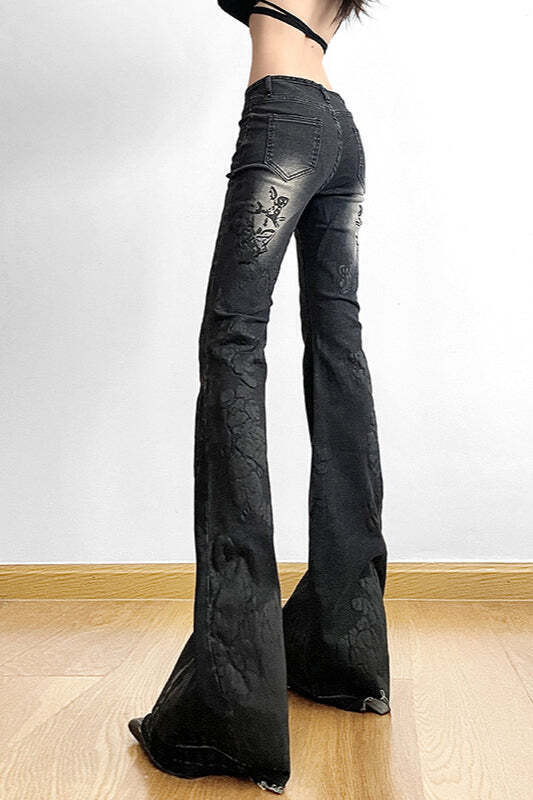 Vintage Plant Print Flared Jeans Vintage Plant Print Flared Jeans