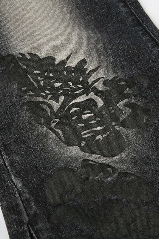 Vintage Plant Print Flared Jeans Vintage Plant Print Flared Jeans