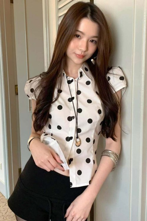 Vintage Polka Dot Print Short Sleeve Loose Versatile Blouse