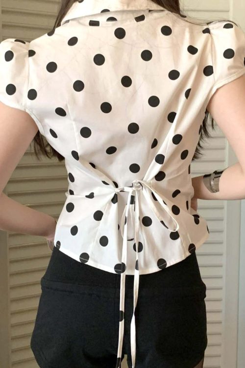 Vintage Polka Dot Print Short Sleeve Loose Versatile Blouse