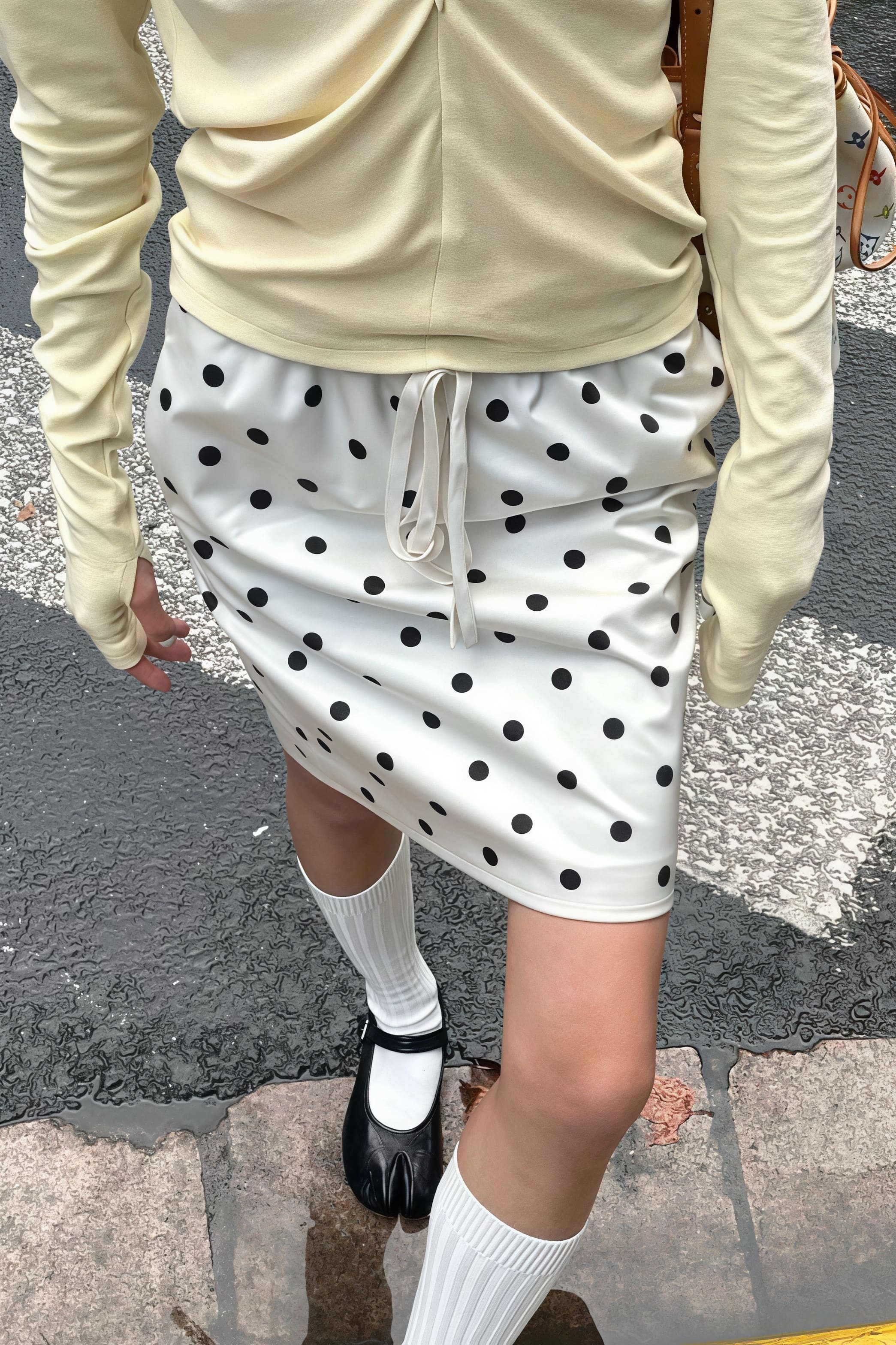 Vintage Satin Polka Dot Drawstring Midi Skirt Vintage Satin Polka Dot Drawstring Midi Skirt