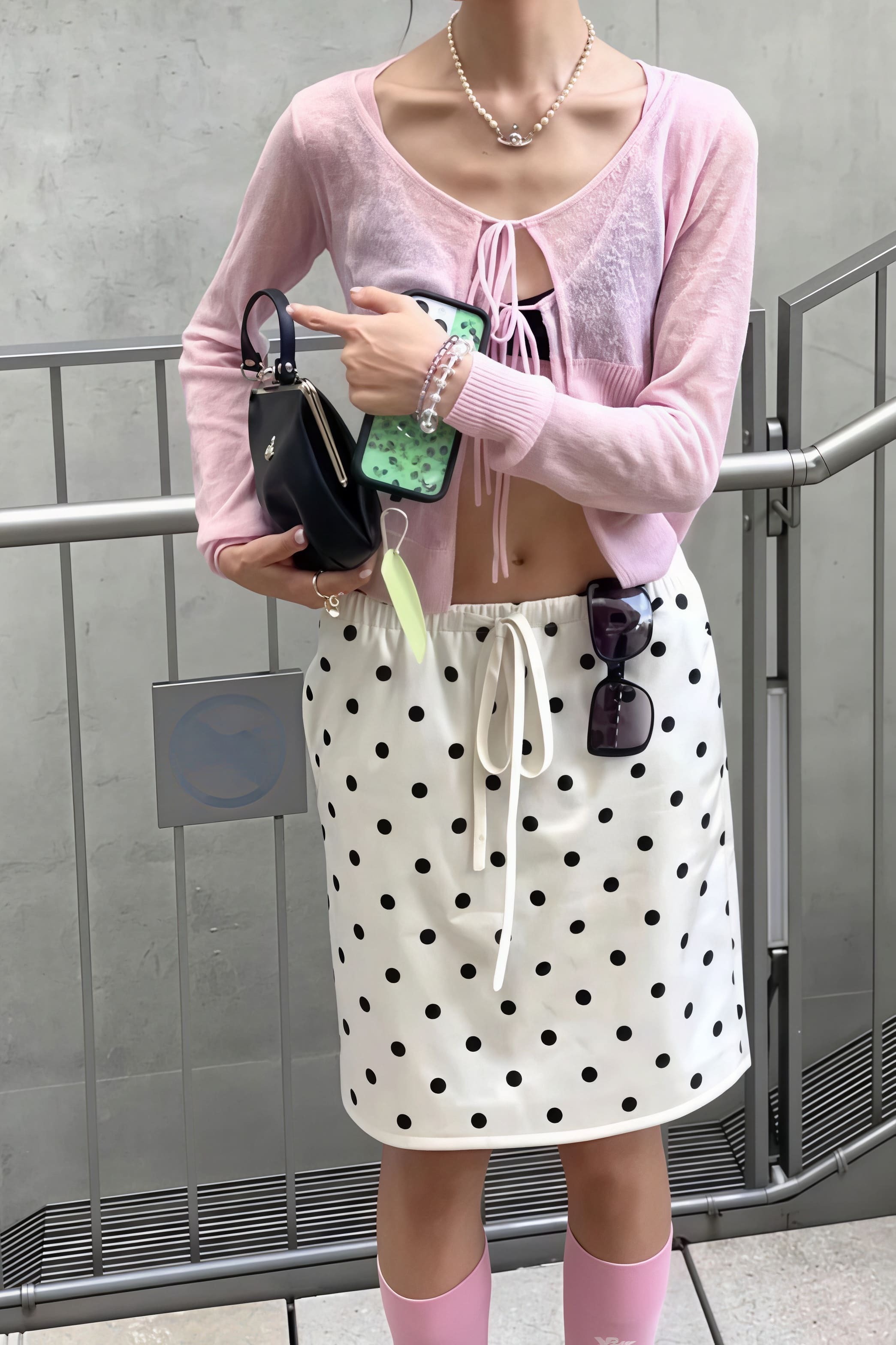 Vintage Satin Polka Dot Drawstring Midi Skirt Vintage Satin Polka Dot Drawstring Midi Skirt