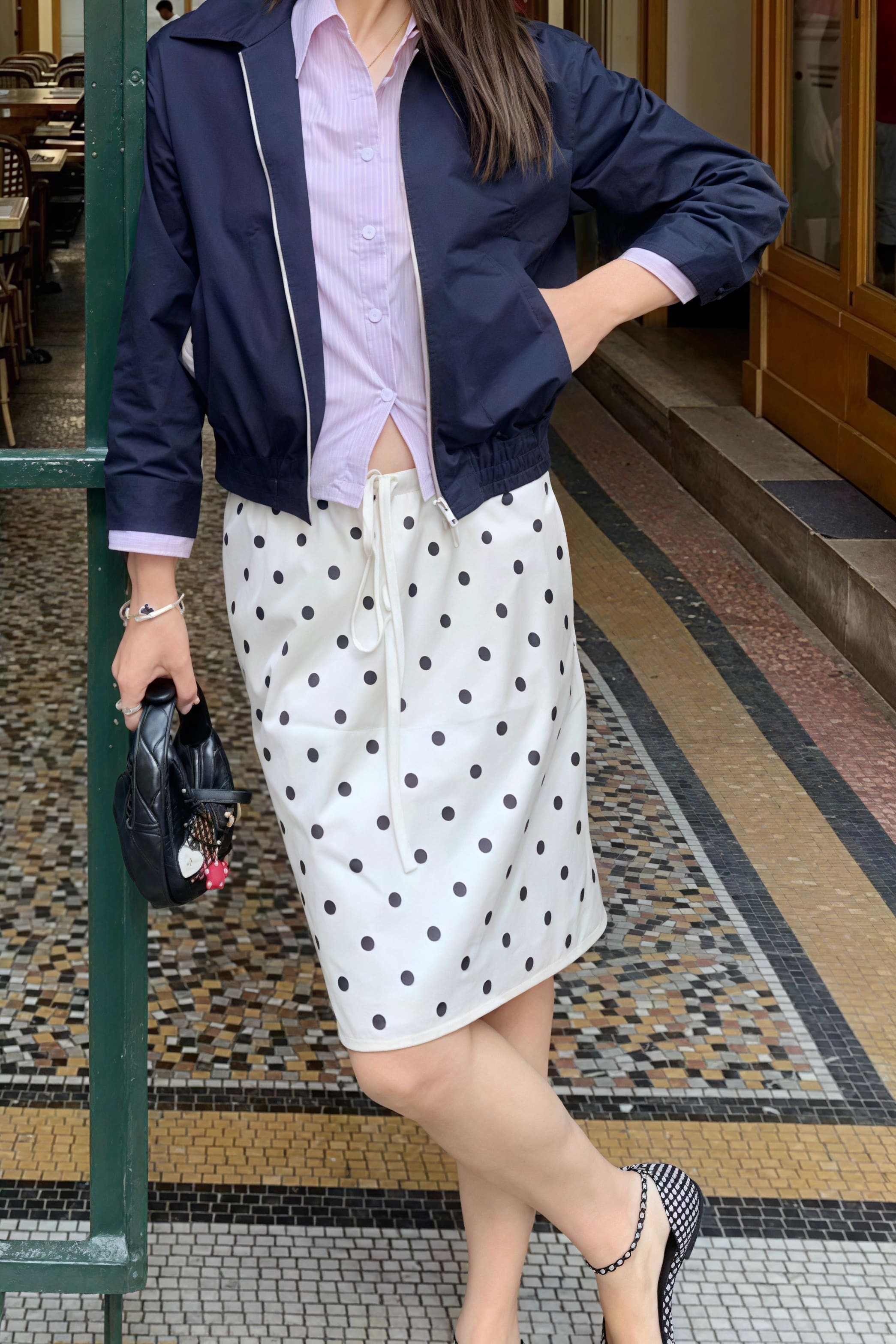 Vintage Satin Polka Dot Drawstring Midi Skirt Vintage Satin Polka Dot Drawstring Midi Skirt