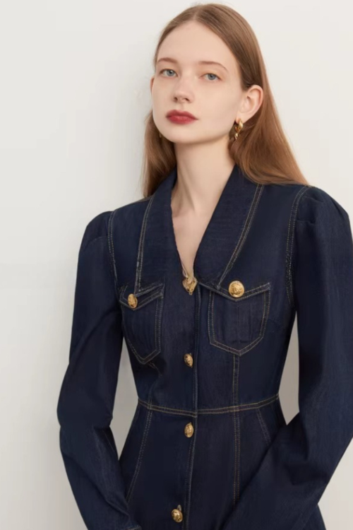 Vintage Slim-Fit Denim Dress