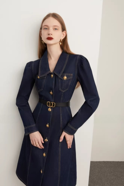 Vintage Slim-Fit Denim Dress