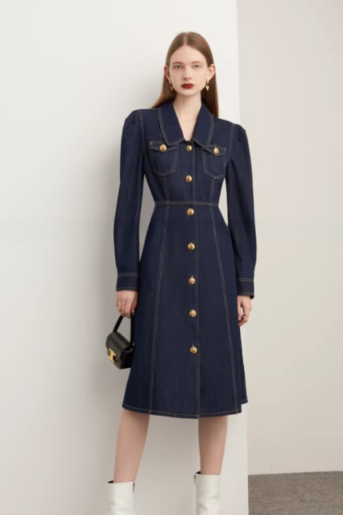 Vintage Slim-Fit Denim Dress