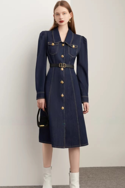 Vintage Slim-Fit Denim Dress