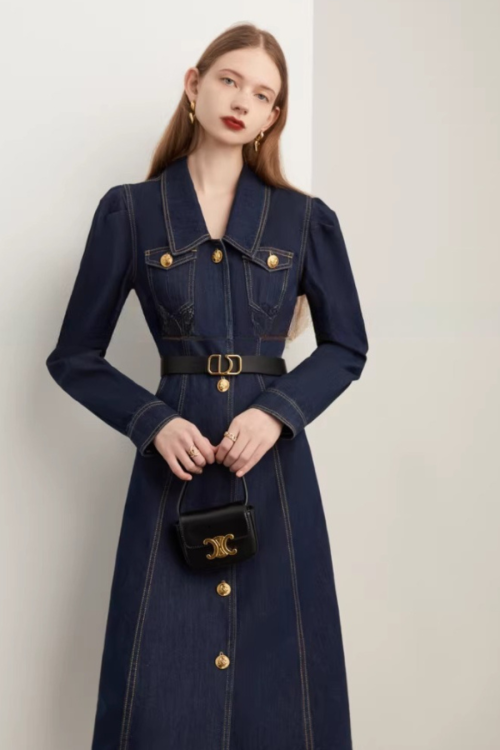 Vintage Slim-Fit Denim Dress
