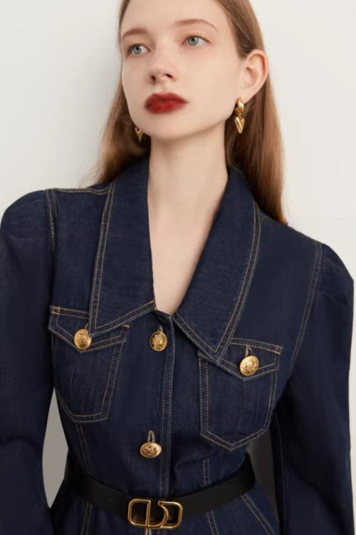 Vintage Slim-Fit Denim Dress