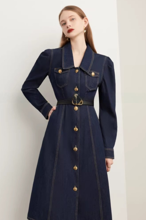 Vintage Slim-Fit Denim Dress