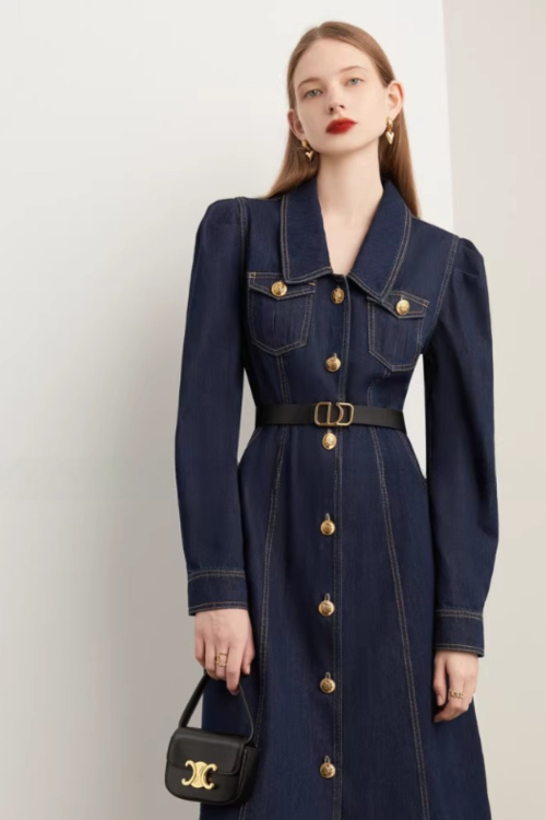 Vintage Slim-Fit Denim Dress