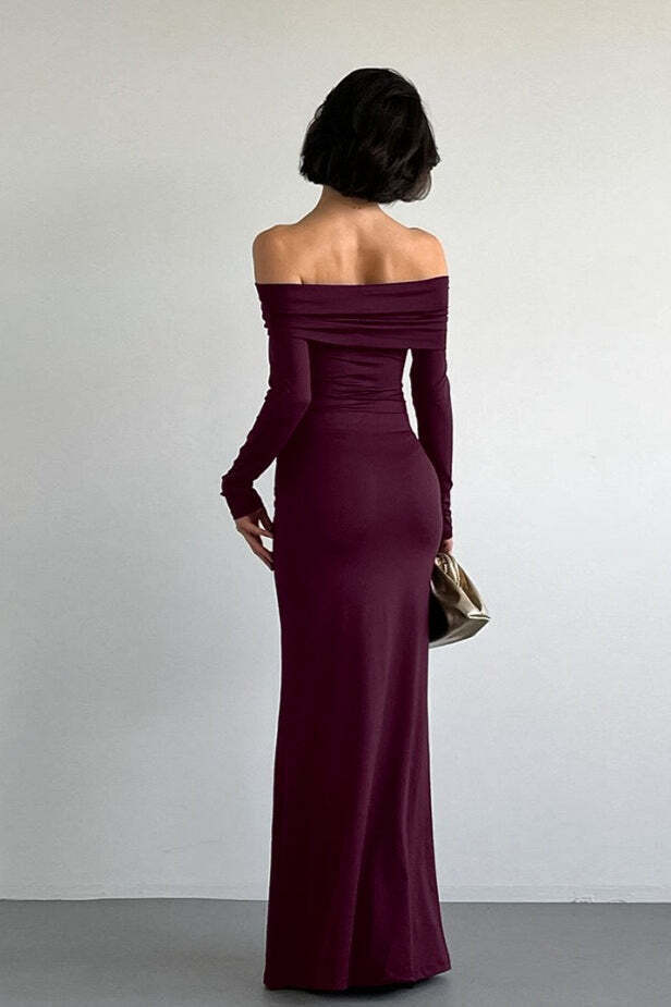 Vintage Solid Off-the-shoulder Bodycon Maxi Dress Vintage Solid Off-the-shoulder Bodycon Maxi Dress