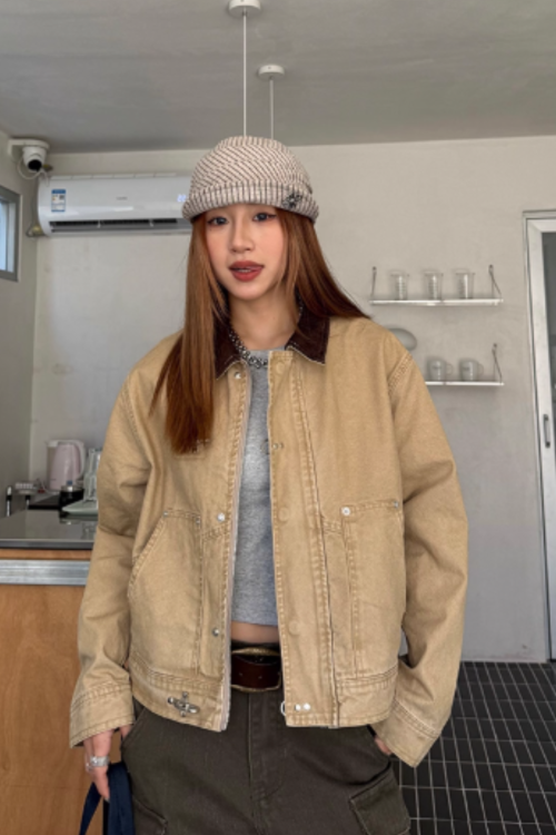 Vintage Washed Collar Denim Jacket