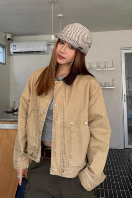 Vintage Washed Collar Denim Jacket