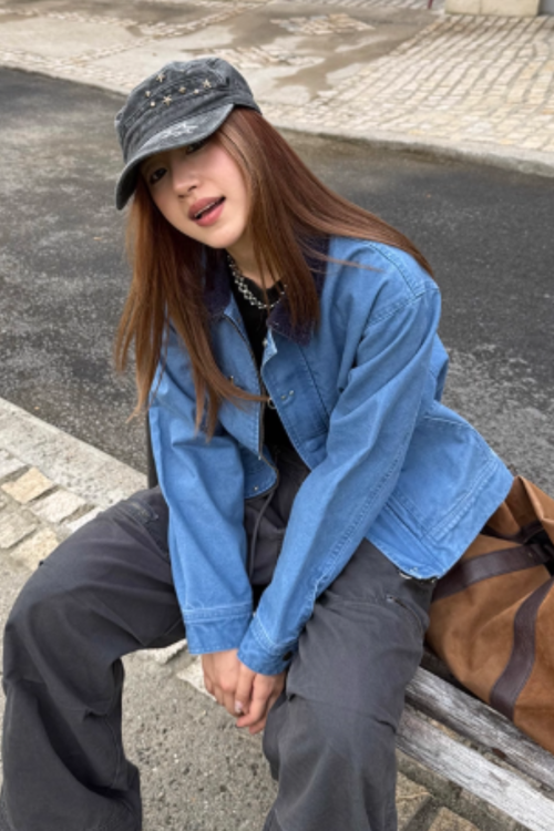 Vintage Washed Collar Denim Jacket