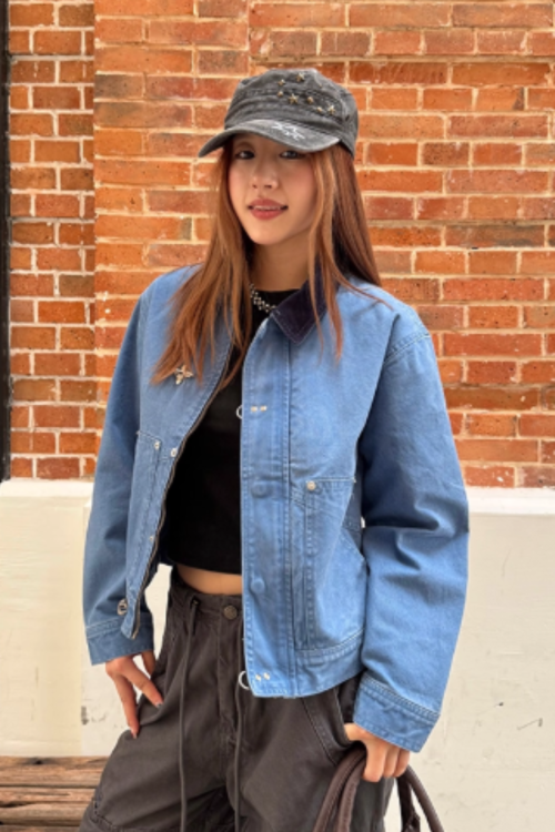 Vintage Washed Collar Denim Jacket