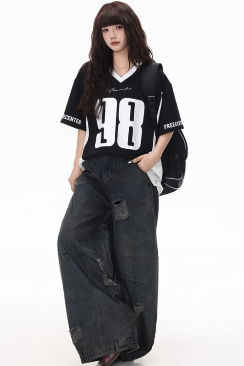 Vintage Washed Loose Wide Jeans