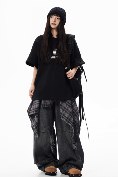 Vintage Washed Loose Wide Jeans