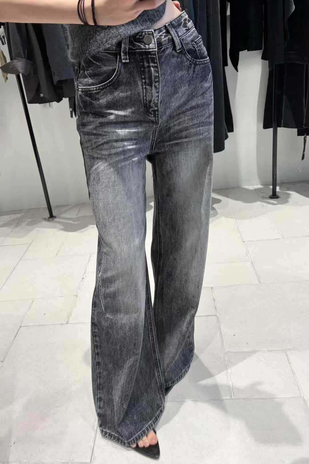 Vintage Washed Straight Wide Leg Jeans