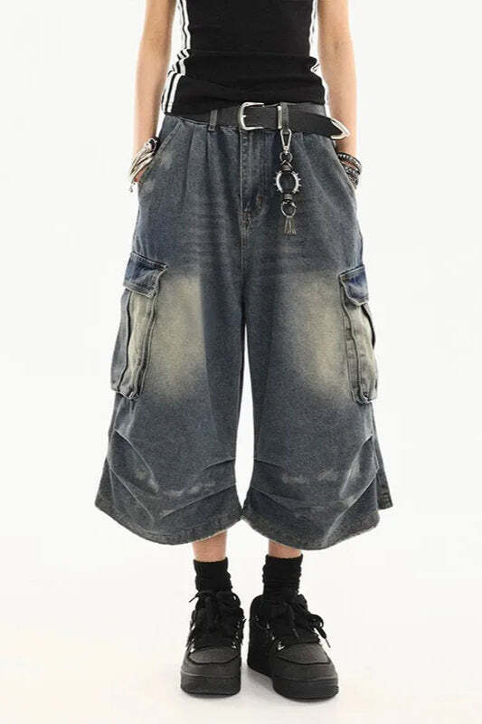 Vintage Washed Workwear Cropped Jeans