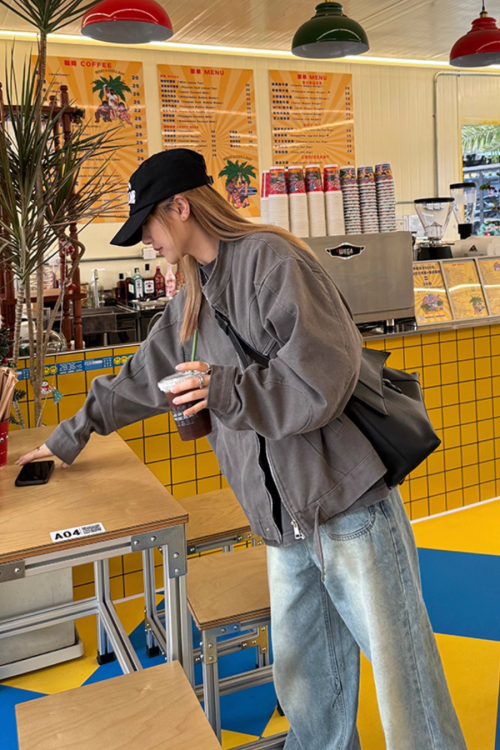 Vintage Washed Zipper Jacket