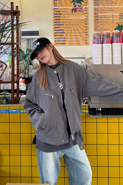 Vintage Washed Zipper Jacket