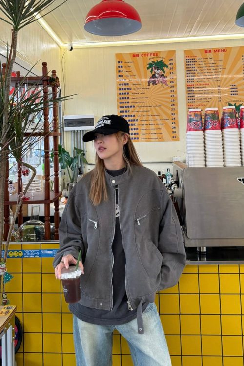 Vintage Washed Zipper Jacket