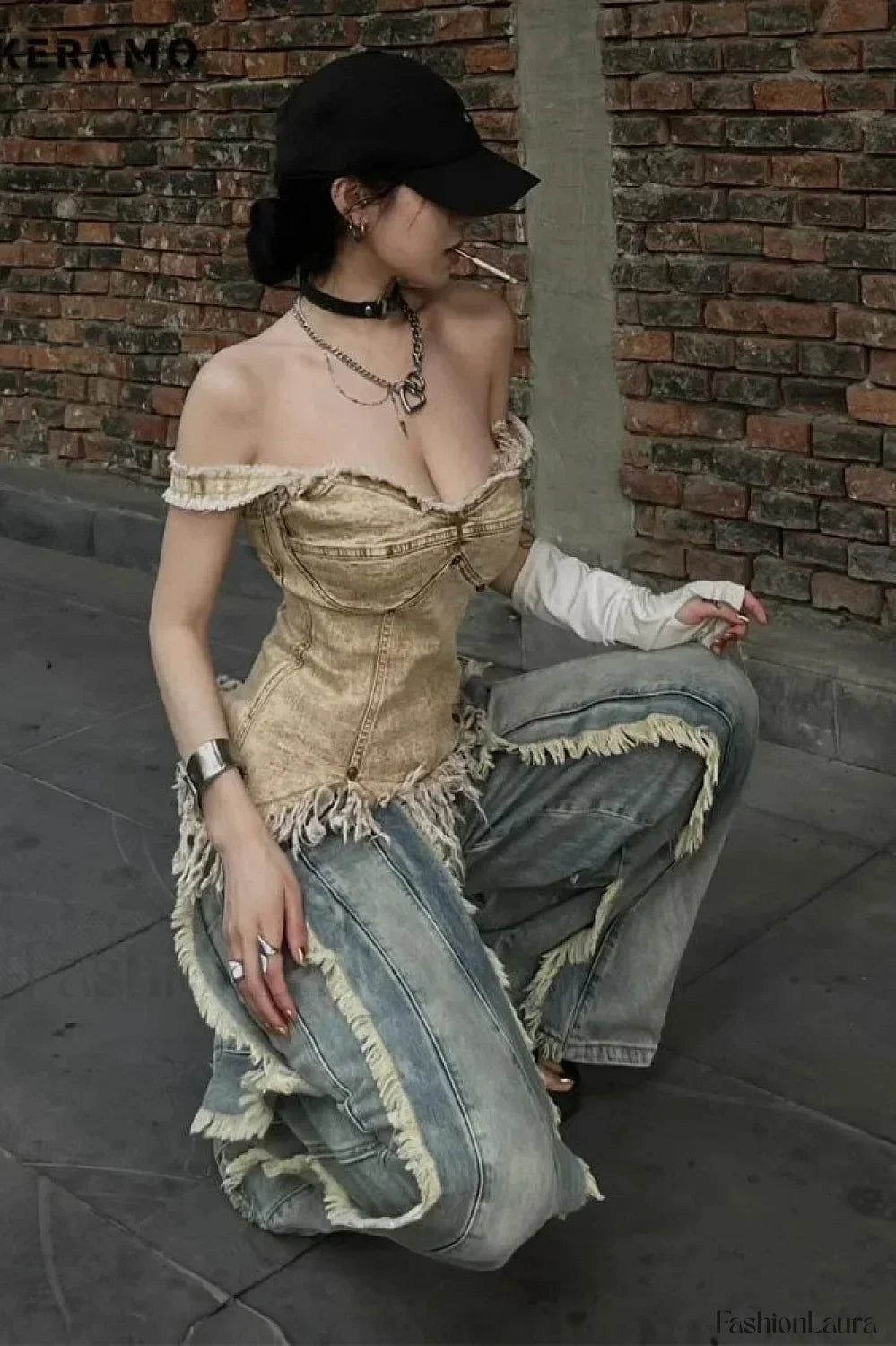 Washed Baggy Vintage Tassel Jeans Washed Baggy Vintage Tassel Jeans