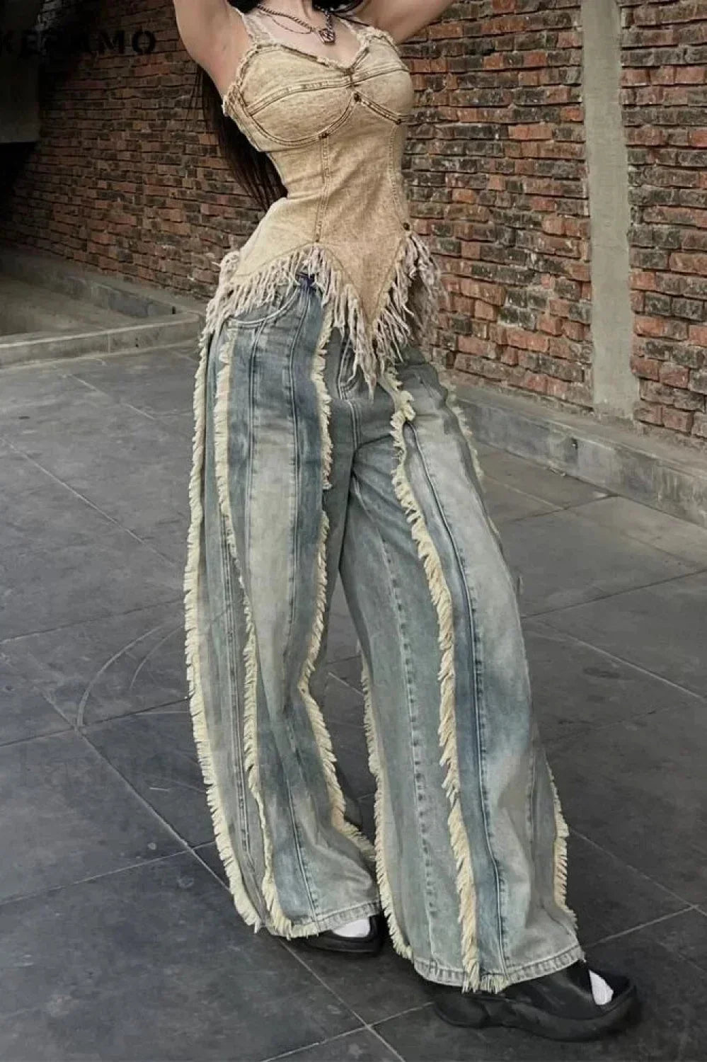Washed Baggy Vintage Tassel Jeans Washed Baggy Vintage Tassel Jeans