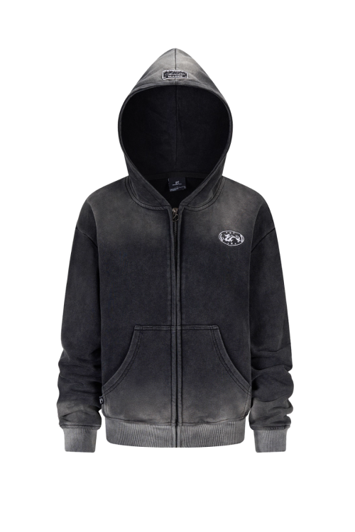 Washed Black Zip Hoodie / Wide Pants